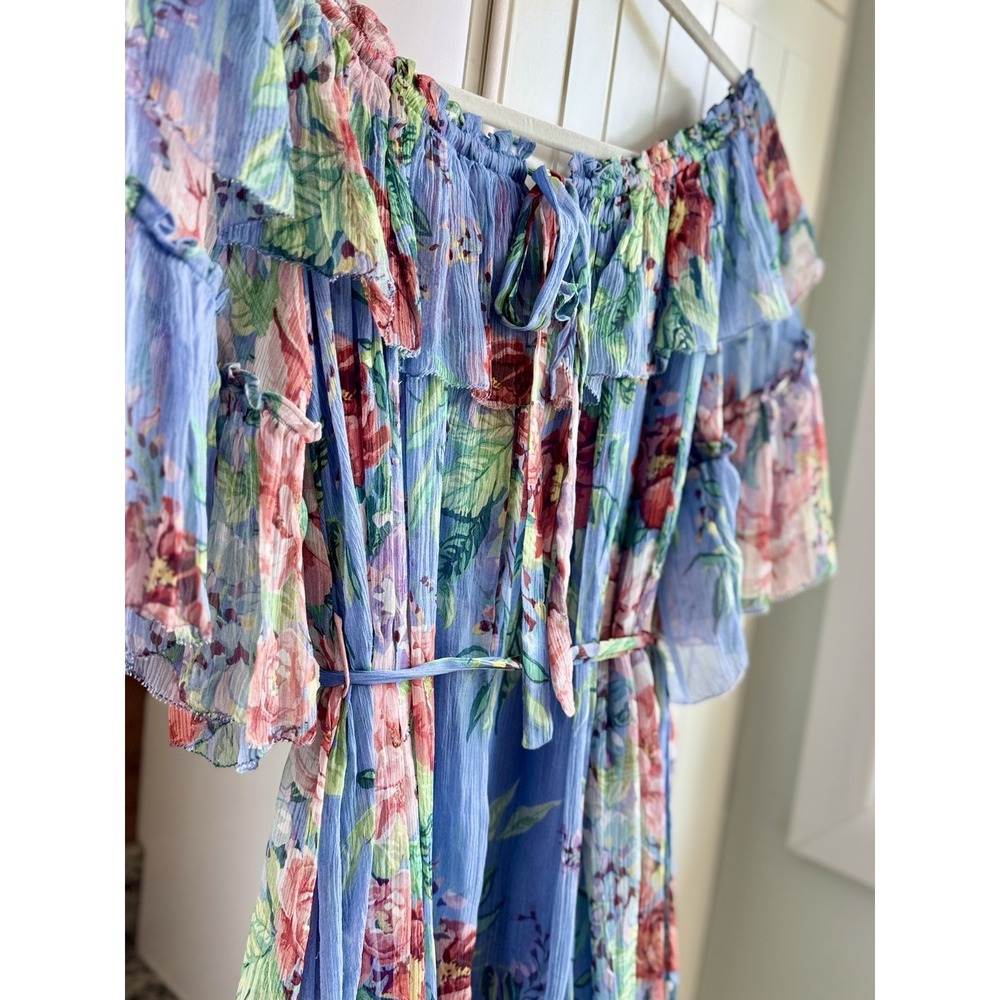 Zimmermann Winsome Sky Sunbleach Floral 100% Silk Ruffle Mini Dress Size 2 M 6/8 - Picture 5 of 16